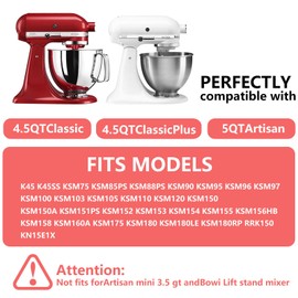 5 QT Stainless Steel Mixer Bowl for Kitchenaid Stand Mixers, Kitchen Aid Mixing Bowl for 4.5-5 QT Tilt-Head Mixer with Handle