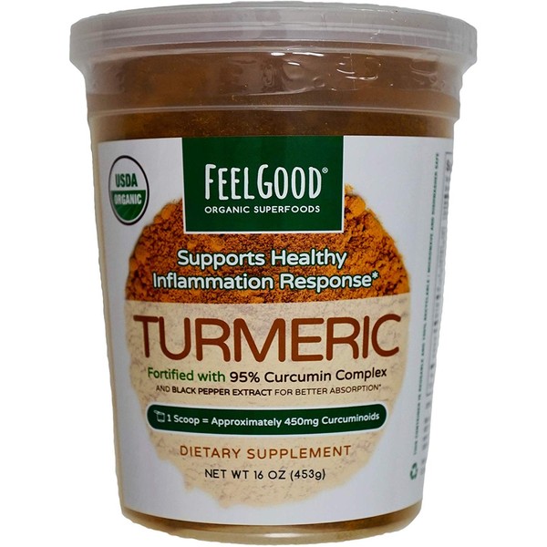 Feel Good Organic Turmeric w Curcumin Powder, 16 Ounces
