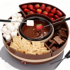 JoyMech Cheese & Chocolate Fountain Machine with 4-Section Food Trays, Candy Melting Pot for Party, Electric Fondue Pot Set, Chocolate Warmer, Hot Chocolate Maker, Brown