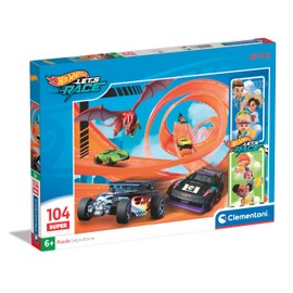 Clementoni 25776 Hot Wheels Supercolor Hotwheels, 104 Pieces, from 6 Years, Puzzle for Children, Made in Italy, Multicoloured