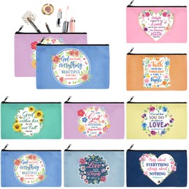 Talltalk 8 Pcs Christian Cosmetic Bags Inspirational Bible Verse Pencil Pouch Motivational Gifts with Prayers Double Sided Makeup Bags with Zipper Religious Christmas Gifts for Friends (Stylish)