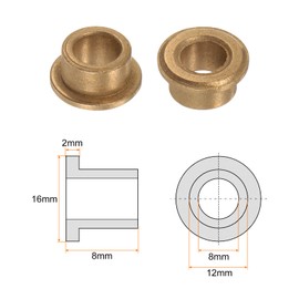 QUARKZMAN Flange Bearing Sleeve 8 mm Bore 12 mm OD 8 mm Length 2 mm Flange Thickness Bronze Bushing Self-Lubricating Sliding Bushing Sleeve for Industrial Systems Pack of 6