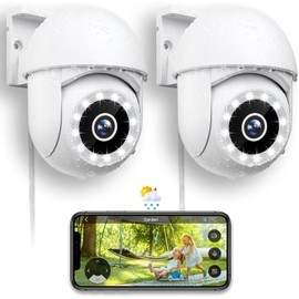 Menborn Outdoor Surveillance Camera, 2.5 K/4MP, 360° Surveillance with Starlight Colour Night Vision, 2.4 GHz IP Outdoor Camera with Floodlight, Motion Detection, Works with Alexa, 2 Pieces