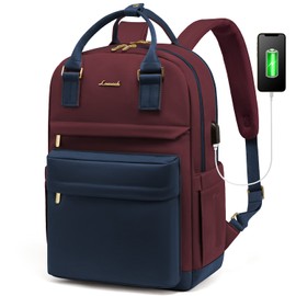 LOVEVOOK Backpack Womens, 15.6 Inch Laptop School Bags for Women Waterproof Computer Rucksack with USB Port for Travel Business College Work, Dark Blue Burgundy