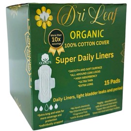 Dri Leaf - Panty Liners for Women Extra Long - 9.6in X 3.1in - 3pk (45) Organic - Cotton Panty Liners for Women - with Wings - Light Incontinence and Light Period Days