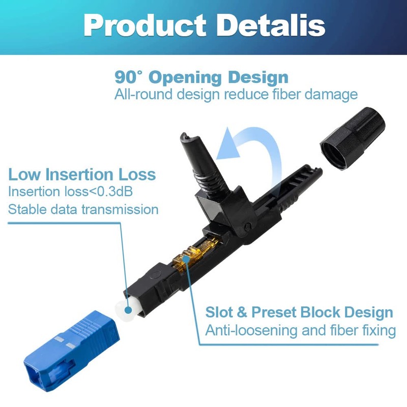 GwliUni 100 Pcs SC Fiber Optical Fast Cold Connector, Single