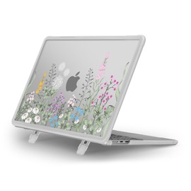 MOSISO Compatible with MacBook Air 13 inch Case 2025 2024 2023 2022 M3 A3113 M2 A2681, Lush Weeds Heavy Duty Shockproof Hard Shell Cover with Fold Kickstand for MacBook Air 13.6 inch Case, Transparent
