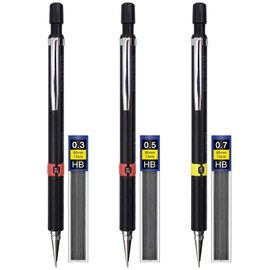 Set of 3 Mechanical Pencils 0.3 0.5 0.7, Lead Pencil Set, Mechanical Pencil Set, Lead Pencils 0.3 0.5 0.7, Fine Lead Pencil Set 0.3 0.5 0.7, Mechanical Pencils with 36 Pieces HB Leads, for Drawing,
