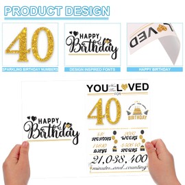 AIQIUQIU 40th Birthday Card for Men Women, Funny Greeting Card with Several Important Time (Years/Months/Weeks/Days/Hours/Minutes), Party Decor Supply Ideas Birthday Card for Him or Her, Gold