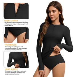 Women's Rash Guard Swim Top Long Sleeve Bathing Suits Modest Athletic Surf Swimwear, Black S