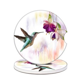 Humming Bird Floral Cup Holder Car Coasters, Absorbent Ceramic Car Coasters for Cup Holders, Car Accessories for Women Men (2 Pack)