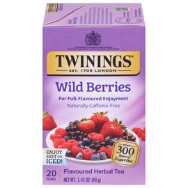 Twinings Wild Berries Herbal Tea Individually Wrapped Bags, 20 Count (Pack of 1), 20 Teabags Per Box, Full-Flavoured, Naturally Caffeine-Free, Enjoy Hot or Iced