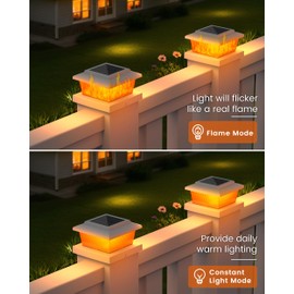 VOLISUN Solar Fence Post Lights 8pack, White Solar Deck Post Cap Flame Light Outdoor Waterproof, High Brightness Flickering Flame SMD LED Lighting, for 4x4 Wooden/4x4 5x5 Vinyl Post