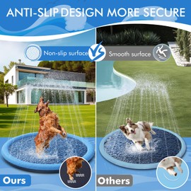 YAUNGEL Splash Pad for Dogs, 97in Non-Slip Sprinkler for 0.55mm Thickened Durable and Foldable Dog Pool Inflatable Summer Outdoor Water Toys for Dogs, Blue