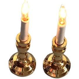 Melody Jane Dolls House Pair of Gold Candlesticks Table Lamps Miniature 12V Electric Lighting