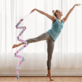 HZMM 4 Pcs Dance Ribbons, 78.7 Inch Sparkling Dance Ribbon Streamer, Rhythmic Gymnastics Ribbon with Wand, Twirling Dancing Ribbons, for Kids Girls Adults Talent Shows Artistic Dancing Training