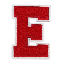 Letter E - 2-1/2" Chenille Stitch Varsity Iron-On Patch by pc, TR-12154 (Red)