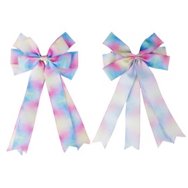 Meseey Gradient Pastel Burlap Bows for Wreaths, 20 x 10 Inches, 2 Pack, Door Decorations (Gradient Pastel)