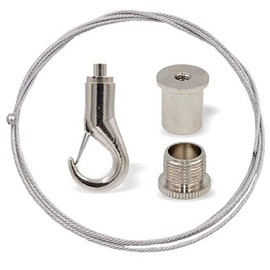 Hanging Set with Hooks for Higher Loads, Ceiling Fixer, Screw Cap Hook Holder/Wire Rope Holder, Wire Rope Diameter 1.8 mm, Length 1500 mm