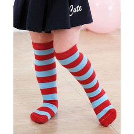 Kids Soccer Socks Striped Cotton Atheletic Softball Baseball Socks Toddler Youth Knee High Socks for Boys Girls 1Pc Red Blue Stripe 9-12 Years