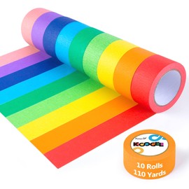 Koogel 10 Rolls Colored Washi Tapes，1 inch Wide x 11 Yards Long,Rainbow Color Masking Tapes Art Craft Tape Painters Tape Labeling Tape Marking Tape for Kids Crafts Moving Classroom 9 Assorted Colors