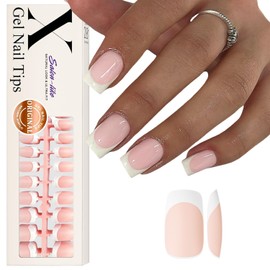 Gel X French Tip Nails Medium Square French Tip Press on Nails SXVME White French Nail Tips 300Pcs Pre-applied Tip Primer Natural Nude Pink Fake Nails Extensions Gel X Nail Kit for Women Girls DIY