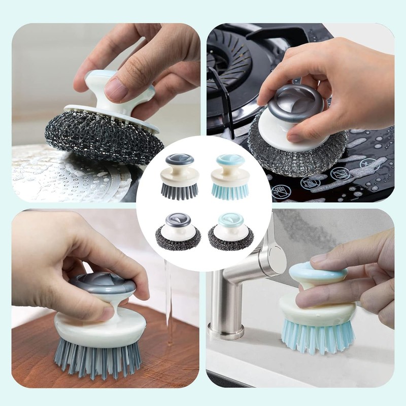 2 Pcs Stainless Steel Scrubber with Handle and 2 Pcs
