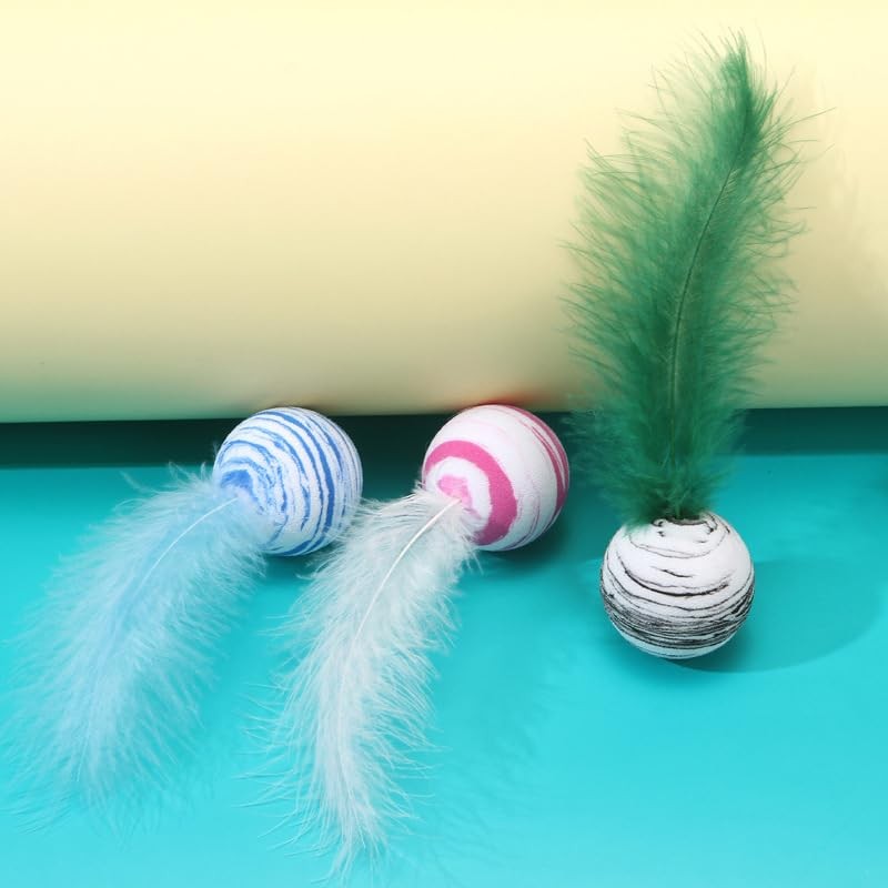 LAKYMIE 3 Stück Katzenspielzeug Selbstbeschäftigung Interaktives Katzenspielzeug Katzenball mit Feder