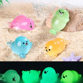 ZITU ISCHYROS Luminous Mini Resin Ocean Animals Tiny Animal Tiny Turtle Octopus Seahorse Crocodile Dolphin Shark Frog Glow in The Dark for Garden Miniatures Accessories (50 pcs Ocean Animals Series)