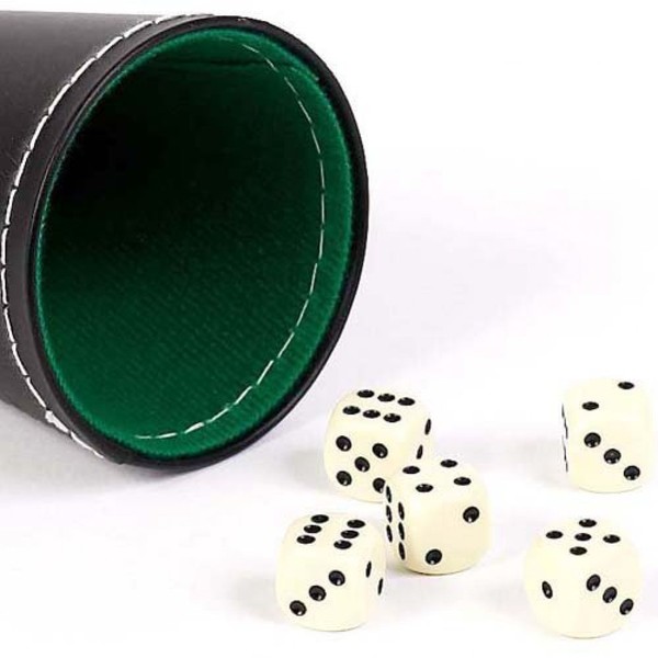 Bello Games New York, Inc. Green & Black Leatherette Dice Cup with 5 Dice