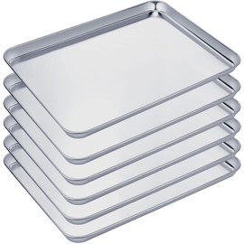 6 Pcs Baking Sheet Set Stainless Steel Cookie Sheet 18 x 13 Inch Cookie Baking Pan Bakeware Oven Tray Dishwasher Safe Baking Tray Commercial Grade Baking Sheets for Oven Baking, Silver