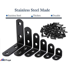 ZiYuya Corner Braces Metal L Bracket Heavy Duty Joint Right Angle Shelf Support Bracket Corner Braces Wall Bracket for Shelves Wood Furniture Cabinet (Black, 20 Pack, 25mm x 25mm)