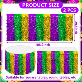 QLINLEAF 2 Pack Mardi Gras Table Skirt Purple Green Gold Table Skirts Mardi Gras Party Decorations Wavy Metallic Tinsel Foil Fringe for Rectangle and Round Table Mardi Gras Party Decorations