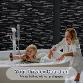 Haton Blackout Window Film, Black Out Window Cover, Sun Light Blocking Frosted Privacy for Glass Door, Heat Control Room Darkening Tint for Home Day Sleep, Non-Adhesive, Black 17.5" x 78.7"