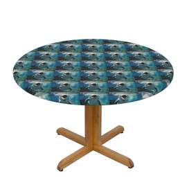 BREAUX Funny Animal Dolphin Print Round Table Cover, Stretch Tablecloth, Reusable Tablecloths, Wipeable Round Tablecloths, Medium, Black