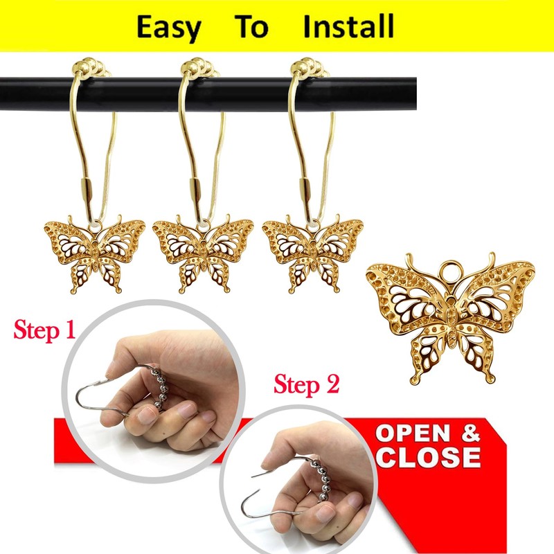 Set of 12 Butterfly Decorative Shower Curtain Hooks Garden Nature