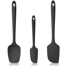 Lilybeam 600ºF Heat Resistant Spatulas, High Heat Food Safe Semless Kitchen Silicone Scraper Set for Cooking Baking Mixing Scraping Stirring Nonstick Cookware Pan Bowl (3Pcs,Black)