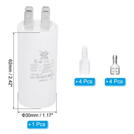 PATIKIL CBB60 5uF Run Capacitor,1 Pcs AC450V 4 Pin Double Insert with Sheath Spring, White