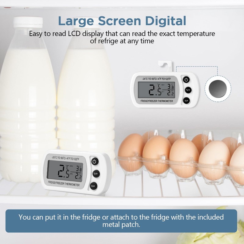 AiQlnu Fridge Thermometer, Magnetic Digital Freezer Thermometer, Kitchen Thermometer with