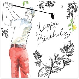 Twizler Happy Birthday Card For Him with Silver Foiling & Unique Watercolour Effect - Male Birthday Card - Mens Birthday Card – Golf Birthday Card