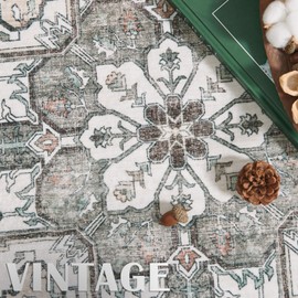 jinchan Runner Rug 2x6 Washable Hallway Rug Indoor Grey Taupe Vintage Kitchen Mat Ultra-Thin Lightweight Accent Non Slip Carpet for Bathroom Laundry Room Bedroom