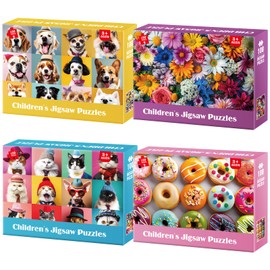 4-Pack 100 Piece Puzzles for Kids Ages 4-6 - Dogs Donuts Flowers Cats Puzzles for Kids Ages 8-10 Large Puzzles for Senior 100 Piece Jigsaw Puzzles for Kids Ages 6-8 Girls Boys Educational Puzzles Toys