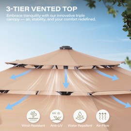 LAUSAINT HOME 10ft 3 Tier Patio Umbrella, Outdoor Umbrellas for Patio Pool Deck Market, Patio Table Umbrella with 8 Fiberglass Ribs, Aluminum Pole, Push Button Tilt & Easy Crank, Beige