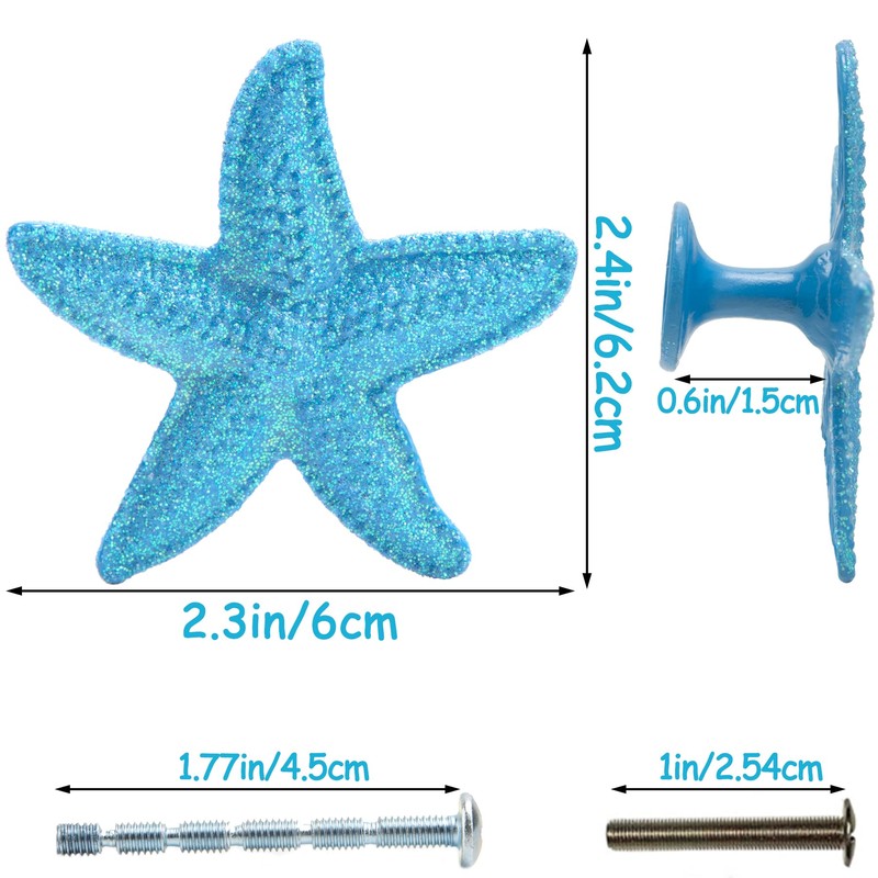 foxwake Starfish Drawer Pulls and Knobs 8Pack Glittery Animal Cabinet
