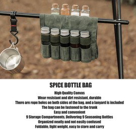 Bolsa de Especias Portátil con 9 Tarros de Especias, Kit de Especias para Acampar, Bolsa de Lona para Almacenamiento de Condimentos, Portabotellas con Mini Botella de Condimentos(1#)