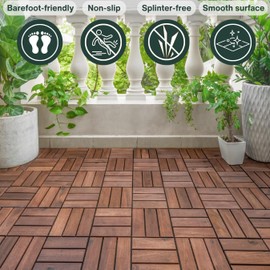 Outdooresta Interlocking Deck Tiles - Outdoor All Weather 10 Sq Ft - 12x12 Acacia Wood Patio Planks Indoor Floor - Sauna Hot Tub - Balcony Decorations for Apartment - Deck Tile Outdoor Waterproof