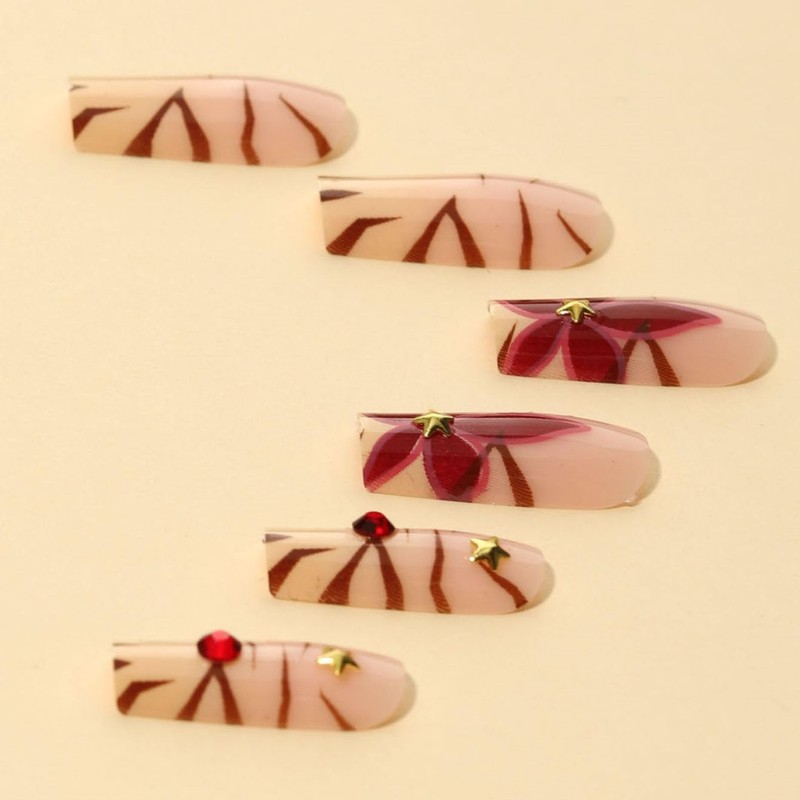 LYMCY Press on Nails, Ice Translucent Flower False Nail, Artificial