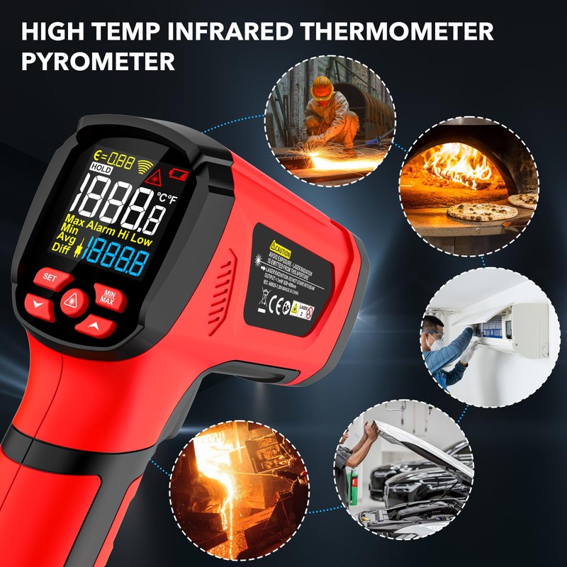 MESTEK Infrared Thermometer Temperature Gun, -40℉~3632℉, Non Contact Digital Laser