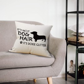 Mancheng-zi It's Not Dog Hair It's Doxie Glitter Throw Pillow Case, Dog Lover Gifts, Dachshund Dog Decor, Funny Dachshund Dog Pillow Cover, 18 x 18 Inch Doxie Decor Cushion Cover for Sofa Couch Bed