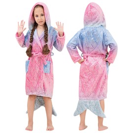 KAKU NANU Girls Dressing Gown Fleece Fluffy Hooded Dressing Gown Girls' Sleepwear & Robes Purple Gift 4 5 Years